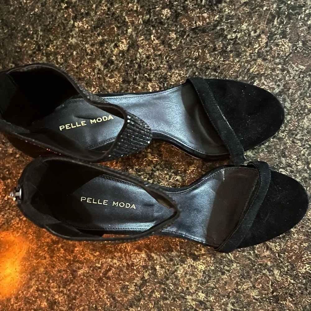 Pelle Moda Black and Silver Ankle Cuff Heels